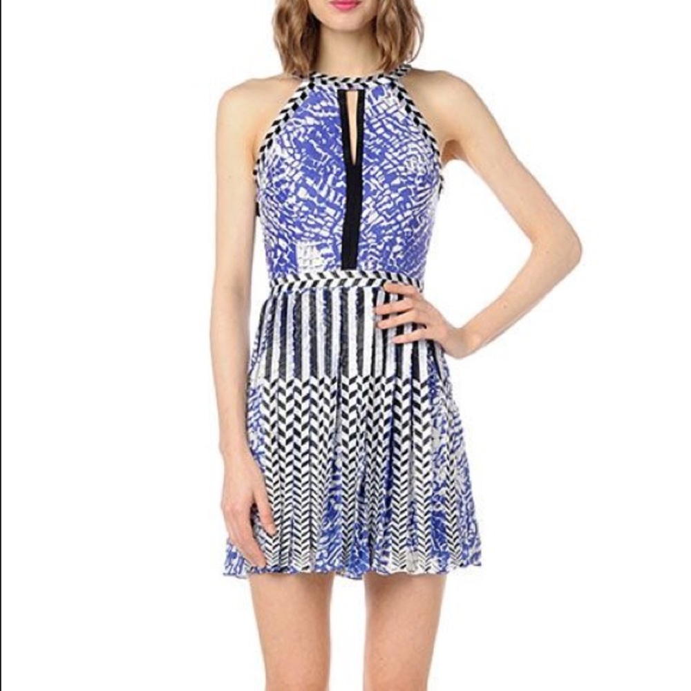 Parker blue Selina mixed printer pleated silk dress